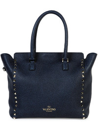Valentino Rockstud Medium Leather Shopper Bag Denim Blue