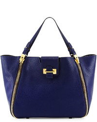 Tom Ford Sedgwick Double Zip Leather Tote Bag Cobalt