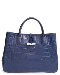 Longchamp Small Roseau Croc Embossed Leather Tote