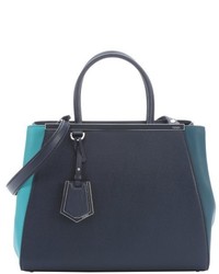 Fendi Teal And Dark Blue Leather 2jours Convertible Tote Bag