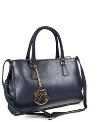 TheDapperTie Navy Leather Like Tote Bag With Top Zip Closure F71