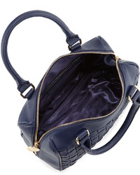 Neiman Marcus Woven Faux Leather Duffle Bag Navy