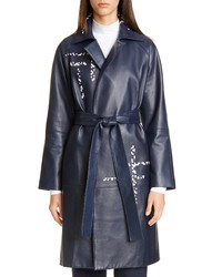 St. John Collection Engineered Lattice Leather Trench Coat