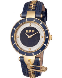 Versus By Versace 37mm Key Biscayne Ii Watch W Leather Zipper Strap Blue