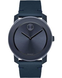 Movado 42mm Bold Watch With Leather Strap Navy