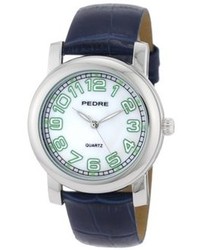 Pedre 6668sx Navy Croc Embossed Leather Strap Silver Tone Watch