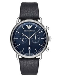 Emporio Armani Aviator Leather Strap Chronograph Watch