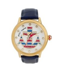 Betsey Johnson Anchor Dial Leather Strap Watch 41mm Navy Gold