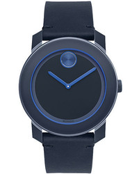 Movado Bold Bold Navy Tr90 And Stainless Steel Leather Strap Watch