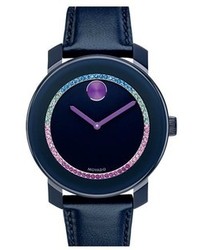Movado Bold Crystal Accent Leather Strap Watch 36mm