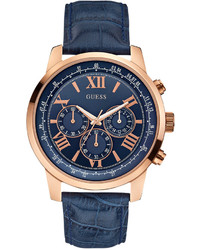 GUESS Chronograph Blue Croc Embossed Leather Strap Watch 45mm U0380g5