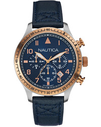 Nautica Chronograph Navy Leather Strap Watch 44mm Nad17500g Web Id 1757910