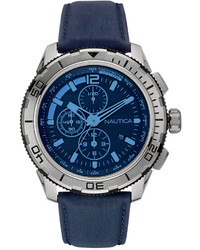 Nautica Chronograph Navy Leather Strap Watch 48mm Nad19518g