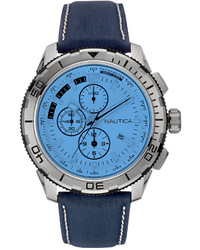 Nautica Chronograph Navy Leather Strap Watch 48mm Nad19519g