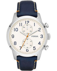 Fossil Chronograph Townsman Navy Leather Strap Watch 44mm Fs4932