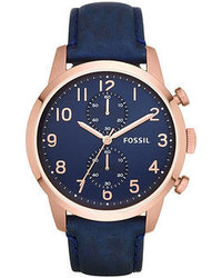 Fossil Chronograph Townsman Navy Leather Strap Watch 44mm Fs4933