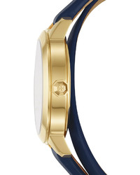 Tory Burch Collins Navy Double Wrap Leather Two Hand Watch
