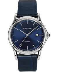 Emporio Armani Swiss Automatic Blue Leather Strap Watch 42mm Ars3011