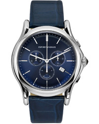 Emporio Armani Swiss Chronograph Blue Leather Strap Watch 44mm Ars4010