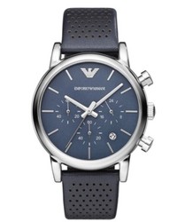 Emporio Armani Watch Chronograph Blue Leather Strap 41mm Ar1736