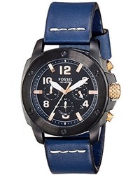 Fossil Fs5066 Modern Machine Black Stainless Steel Watch With Blue Leather Band