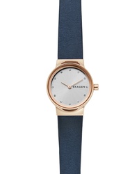 Skagen Freja Crystal Accent Leather Watch