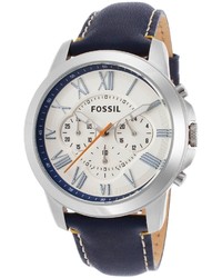 Fossil Grant Chronograph Navy Blue Genuine Leather Ivory Dial