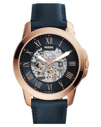 Fossil Grant Leather Skeleton Watch