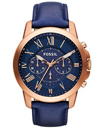 Fossil Grant Navy Leather Strap Chronograph Watch