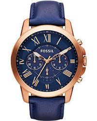 Fossil Grant Navy Leather Strap Watch 44mm Fs4835