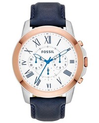Fossil Grant Round Chronograph Leather Strap Watch 44mm