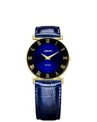 Jowissa J2041m Roma 30 Mm Gold Pvd Blue Dial Roman Numeral Leather Watch