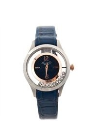 Kenneth Cole New York Blue Leather Strap Crystal Embellished Watch