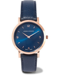 Larsson & Jennings Lugano Leather And Rose Gold Plated Watch Midnight Blue
