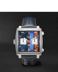 Tag Heuer Monaco Gulf Edition Automatic 39mm Steel And Leather Watch Ref No Caw211rfc6401