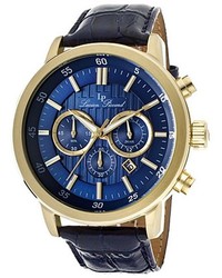 Lucien Piccard Monte Viso Chrono Navy Blue Genuine Leather Blue Dial Gold Tone Case