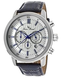 Lucien Piccard Monte Viso Chrono Navy Blue Genuine Leather Silver Tone Dial