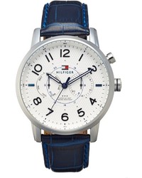 Tommy Hilfiger Multifunction Embossed Leather Strap Watch 44mm