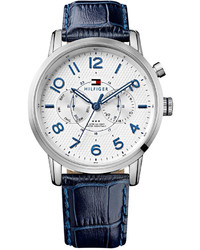 Tommy Hilfiger Navy Croc Embossed Leather Strap Watch 44mm 1791085