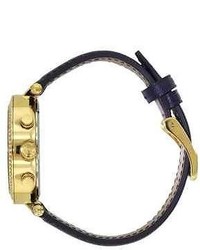 Michael Kors New Michl Kors Mk2280 Parker Gold Glitz Chrono Navy Blue Leather Watch
