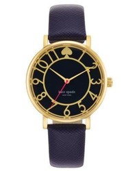 Kate Spade New York Ladies Gold Tone Navy Watch With Leather Strap