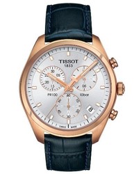 Tissot Pr100 Chronograph Leather Strap Watch 41mm
