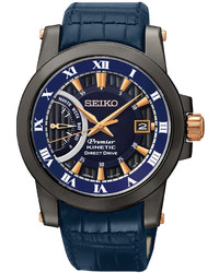 Seiko Premier Kinetic Blue Leather Strap Watch 42mm Srg012