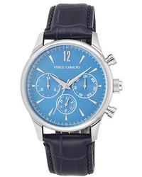 Vince Camuto Stainless Steel Leather Strap Chronograph