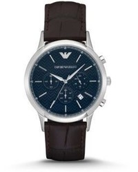Emporio Armani Stainless Steel Leather Strap Watch