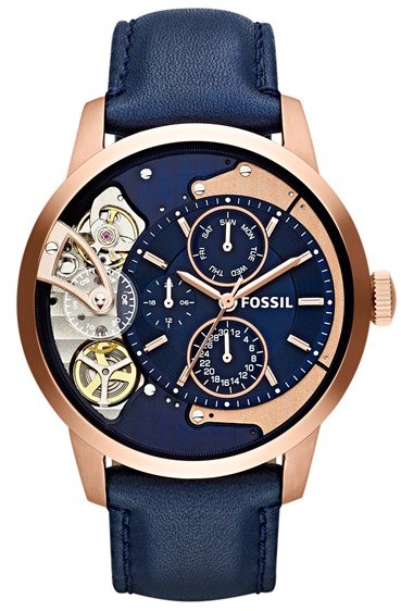 Townsman 44mm chronograph outlet navy leather watch