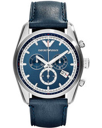 Emporio Armani Unisex Chronograph Blue Leather Strap Watch 43mm Ar6041