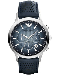 Emporio Armani Unisex Chronograph Renato Blue Leather Strap Watch 43mm Ar2473