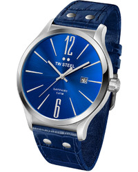TW Steel Unisex Slim Line Blue Leather Strap Watch 45mm Tw1302