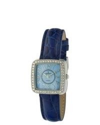 Viva Time Corp Peugeot Leather Crystal Accented Watch Blue